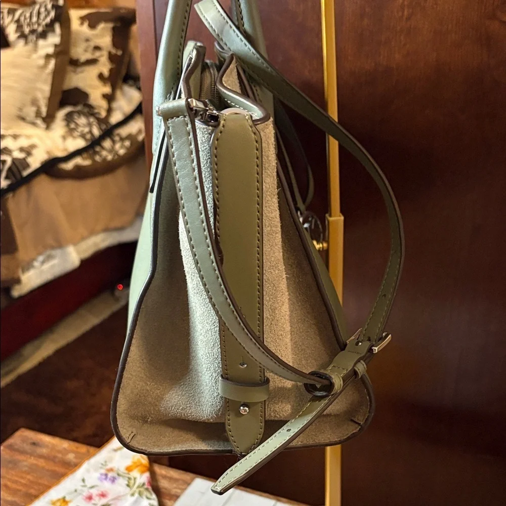 Michael Kors Green with suede Avril top zip satchel